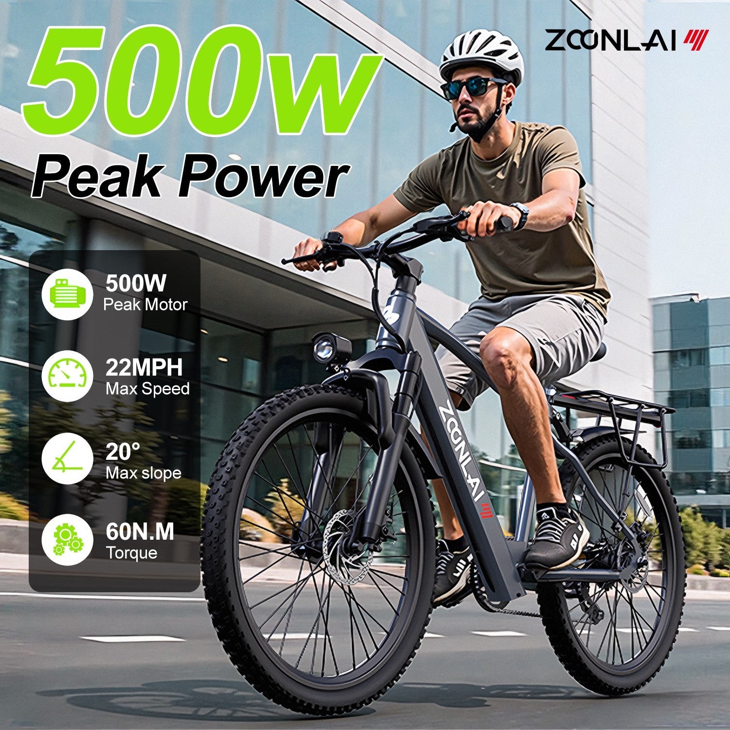 26in Electric Bike for Adult 500W 22MPH 40 Miles 7 Speed City Commuting E-bike